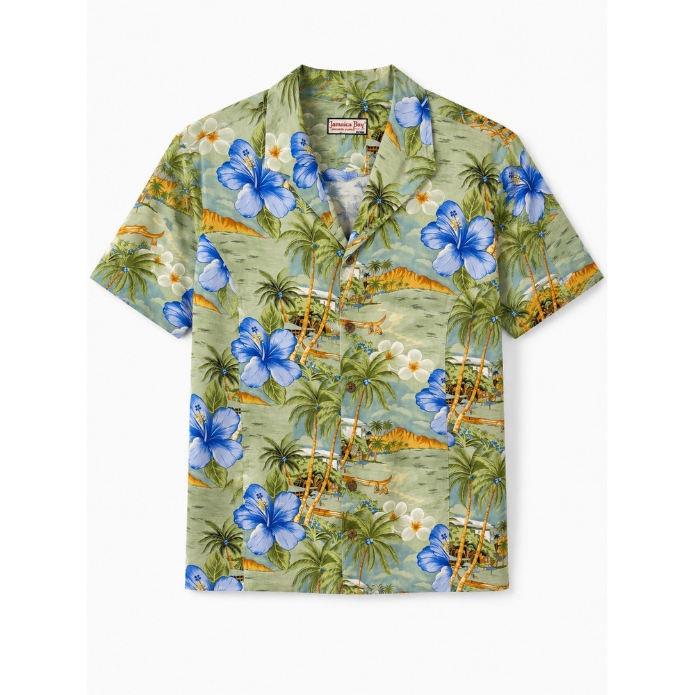 Jamaica Bay Women's Hawaiian Camp Shirt 2X Blue Hibiscus Rayon Tropical